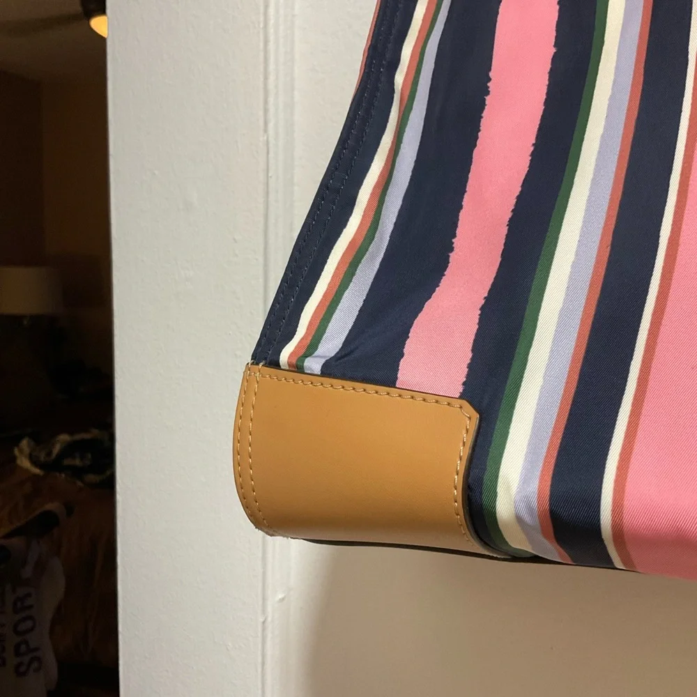 AUTH TORY BURCH ELLA Striped Logo Large Nylon Tote Shopper Bag - Picture 4 of 8